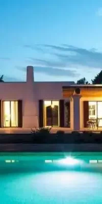 Moderne Finca in der Nähe von Santa Eulalia und Ibiza-Stadt mit Panoramablick auf das Meer